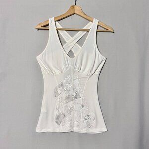 Vintage Vivienne Westwood Save The Queen White Embroidered V-Neck Tank Top Larg